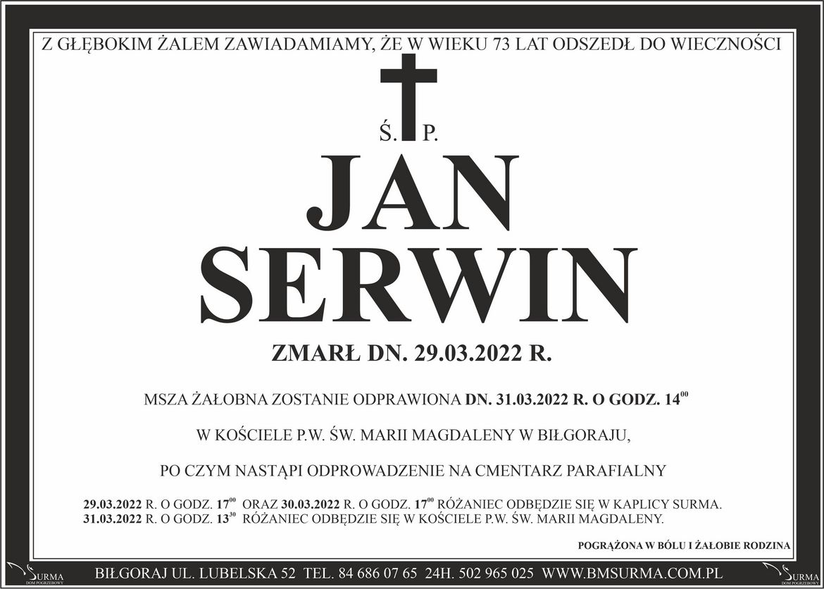 Ś.P. JAN SERWIN