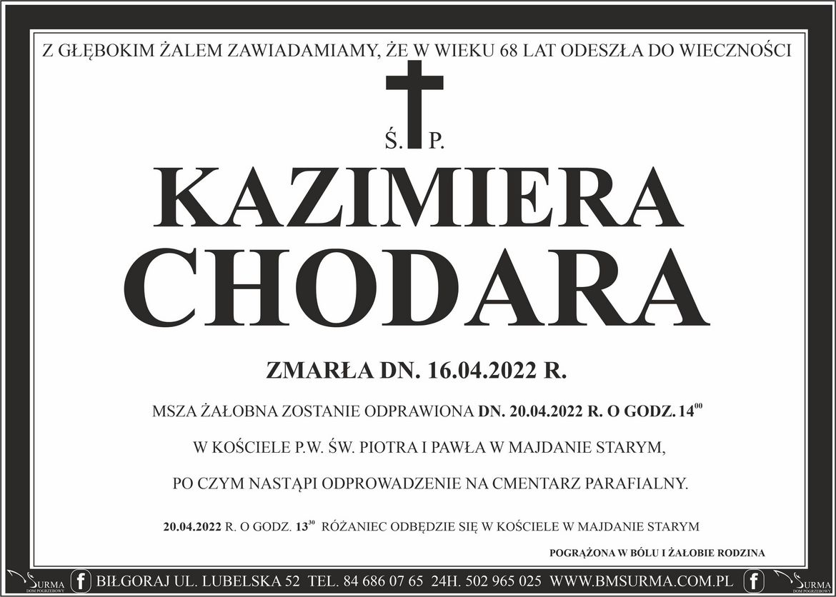 Ś.P. KAZIMIERA CHODARA