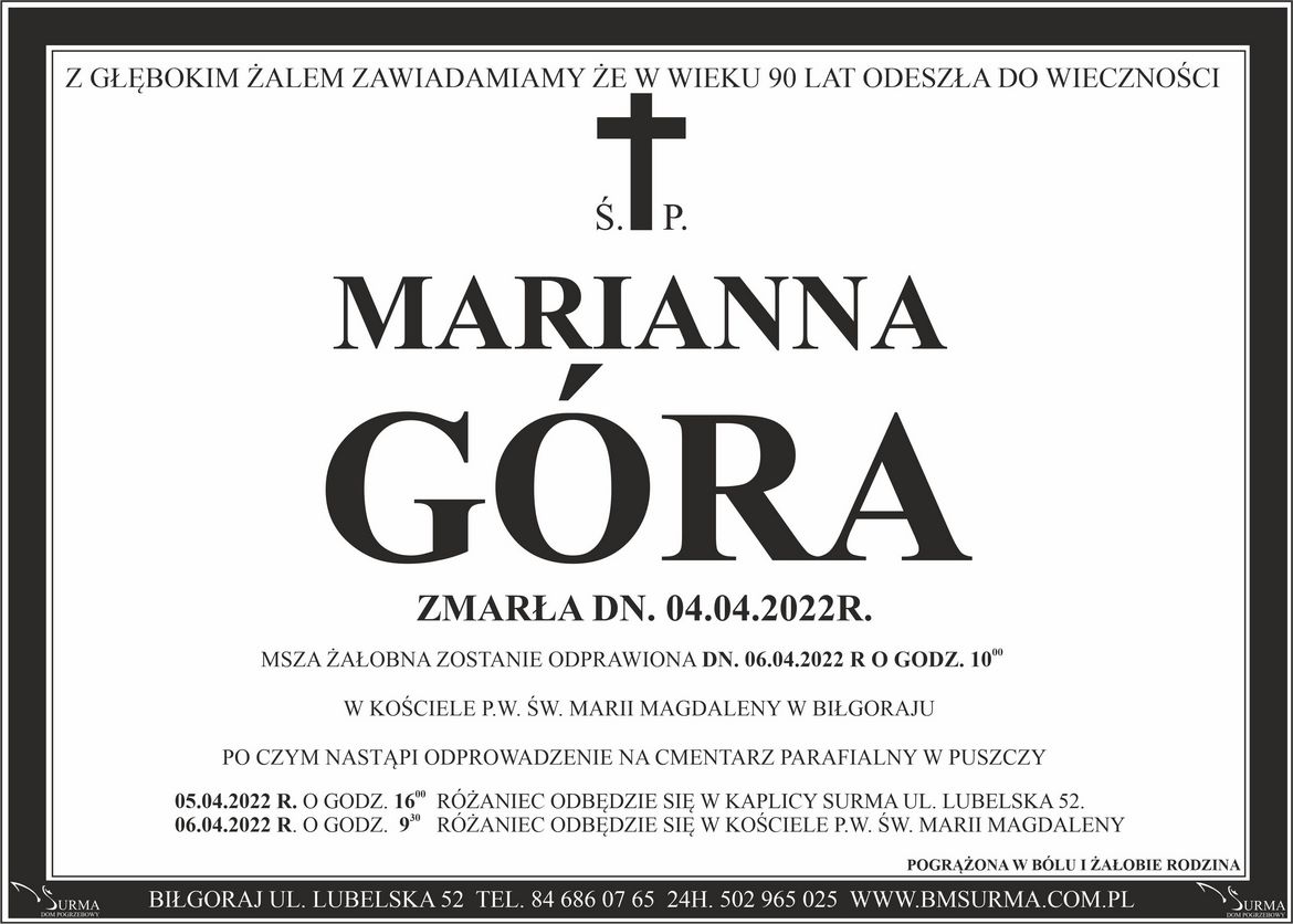 Ś.P. MARIANNA GÓRA