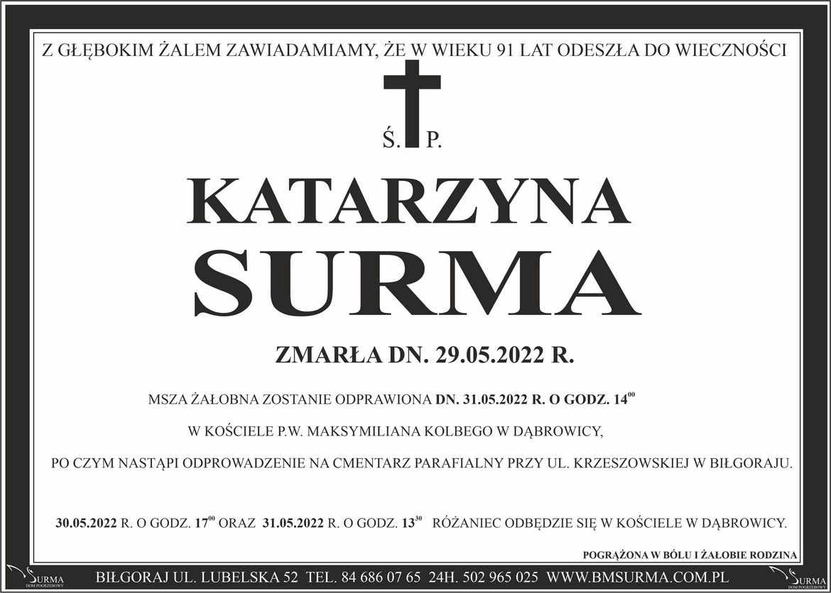 Ś.P. KATARZYNA SURMA