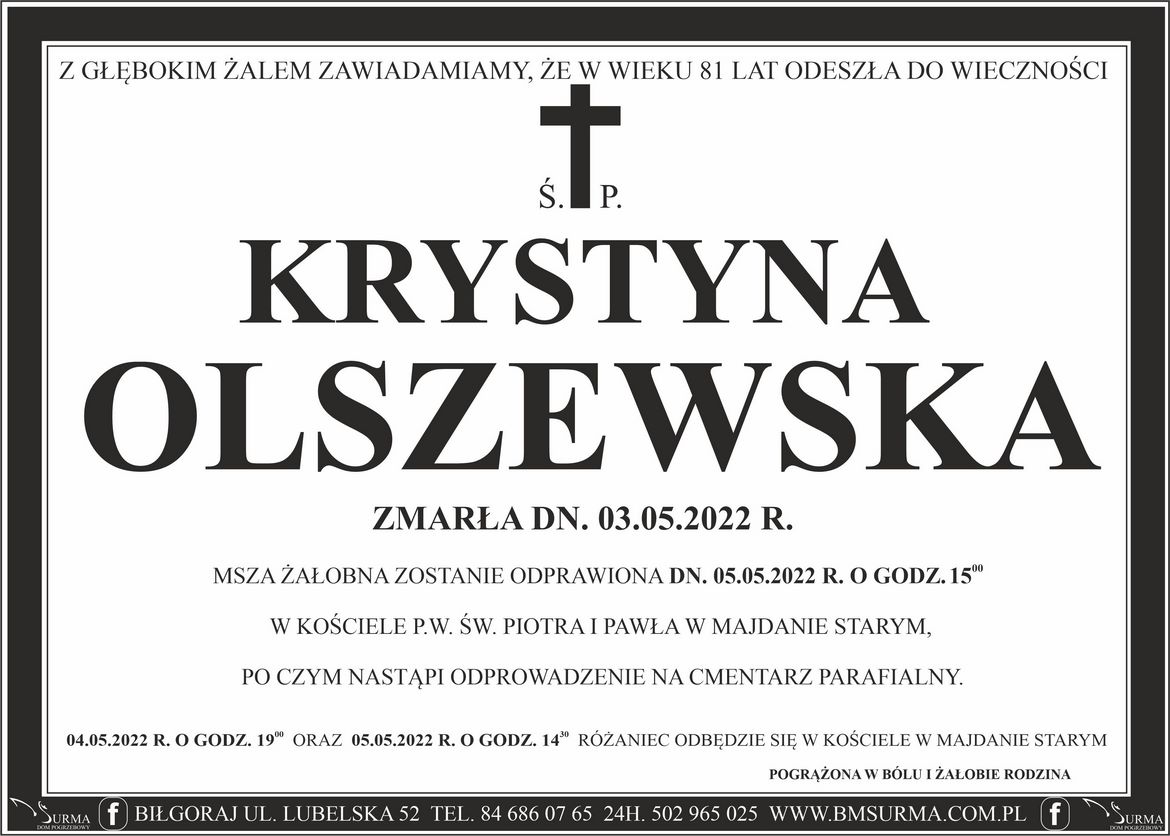 Ś.P. KRYSTYNA OLSZEWSKA