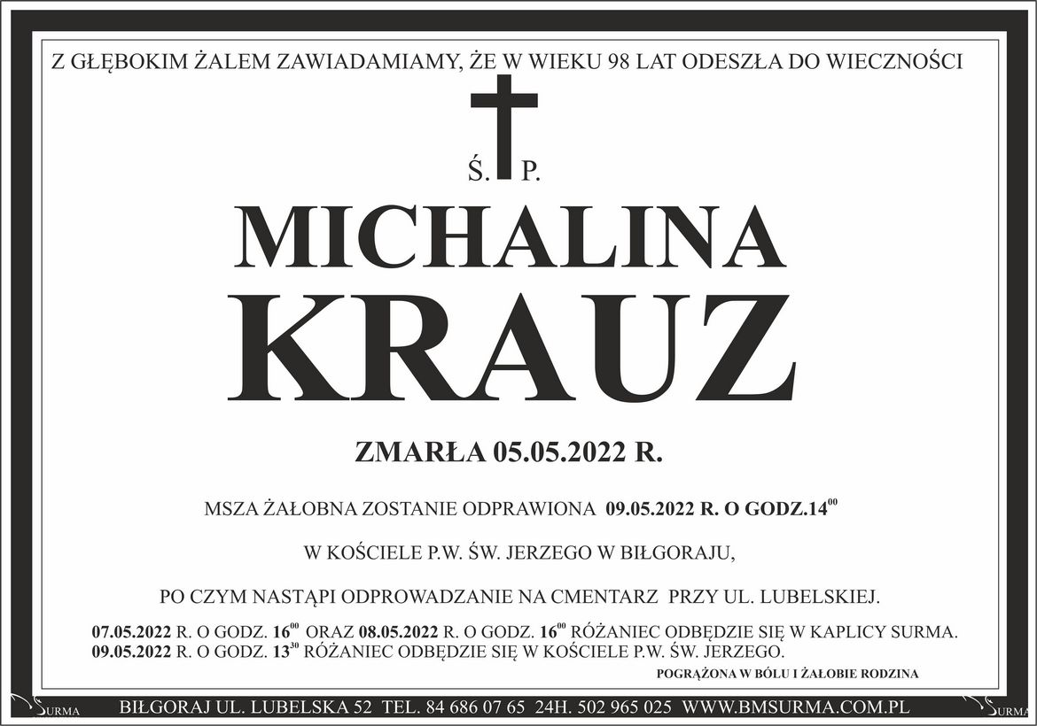 Ś.P. MICHALINA KRAUZ