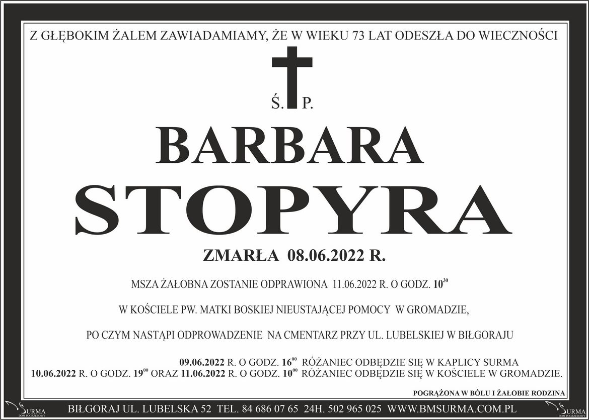 Ś.P. BARBARA STOPYRA