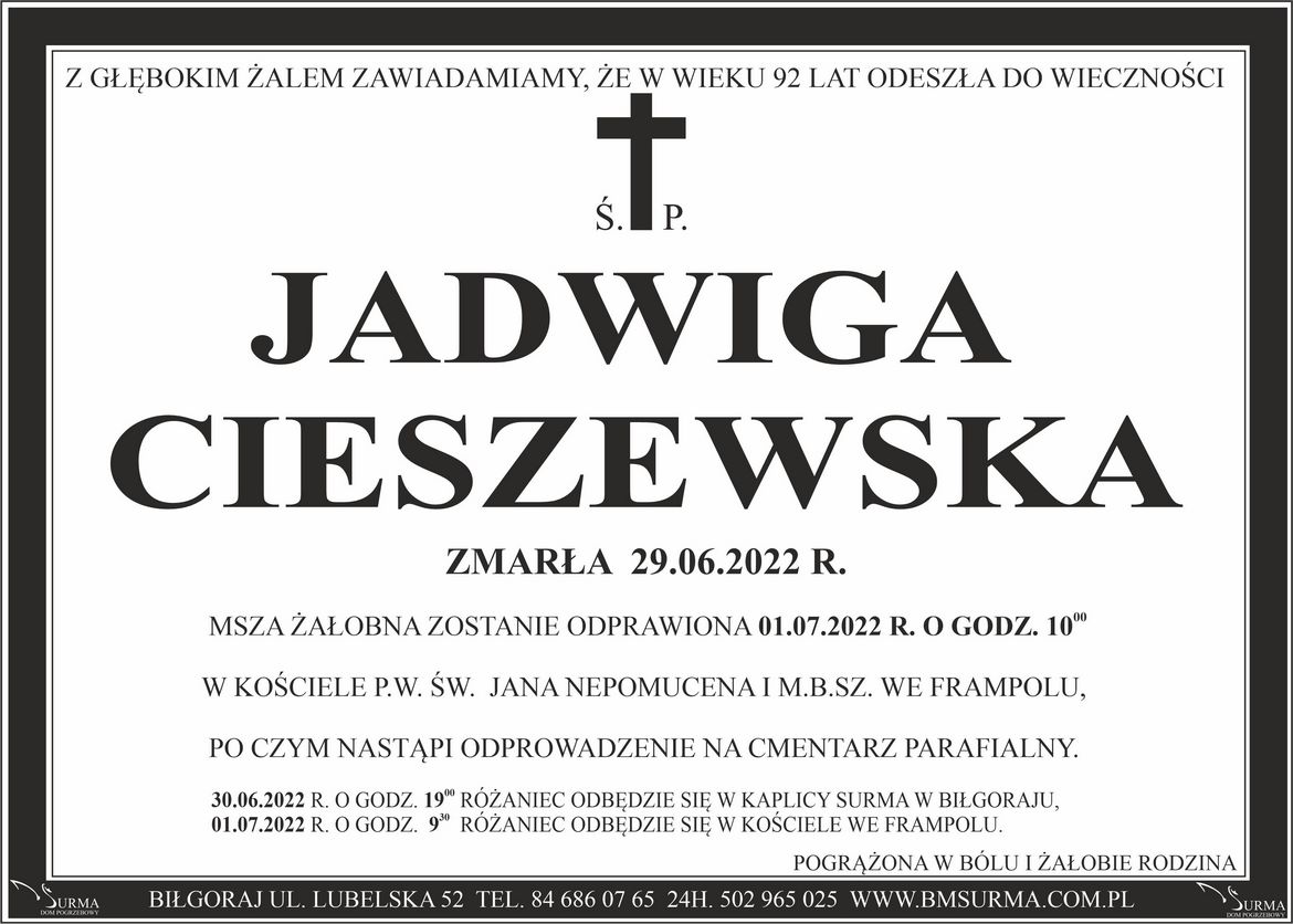 Ś.P. JADWIGA CIESZEWSKA