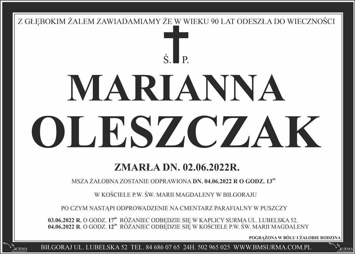 Ś.P. MARIANNA OLESZCZAK