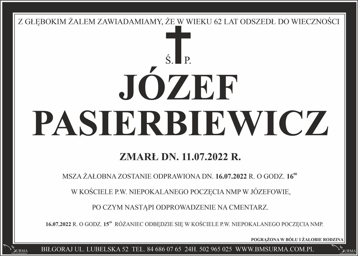 Ś.P. JÓZEF PASIERBIEWICZ