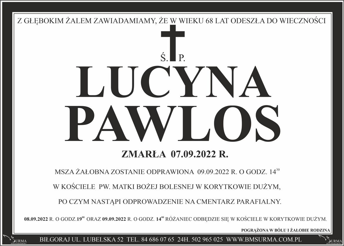 Ś.P. LUCYNA PAWLOS