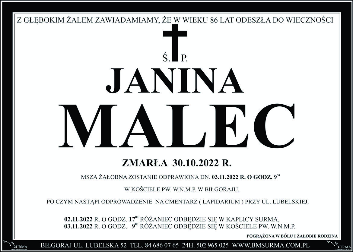 Ś. P. JANINA MALEC