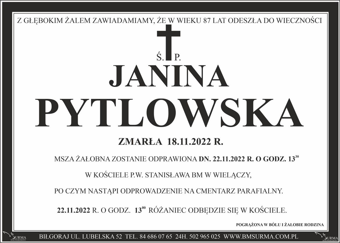 Ś.P. JANINA PYTLOWSKA