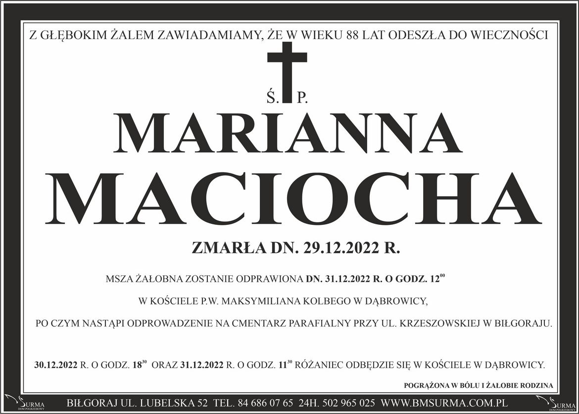 Ś.P. MARIANNA MACIOCHA