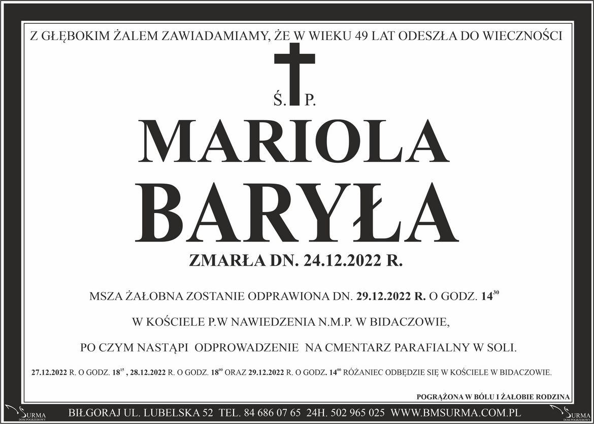 Ś.P. MARIOLA BARYŁA