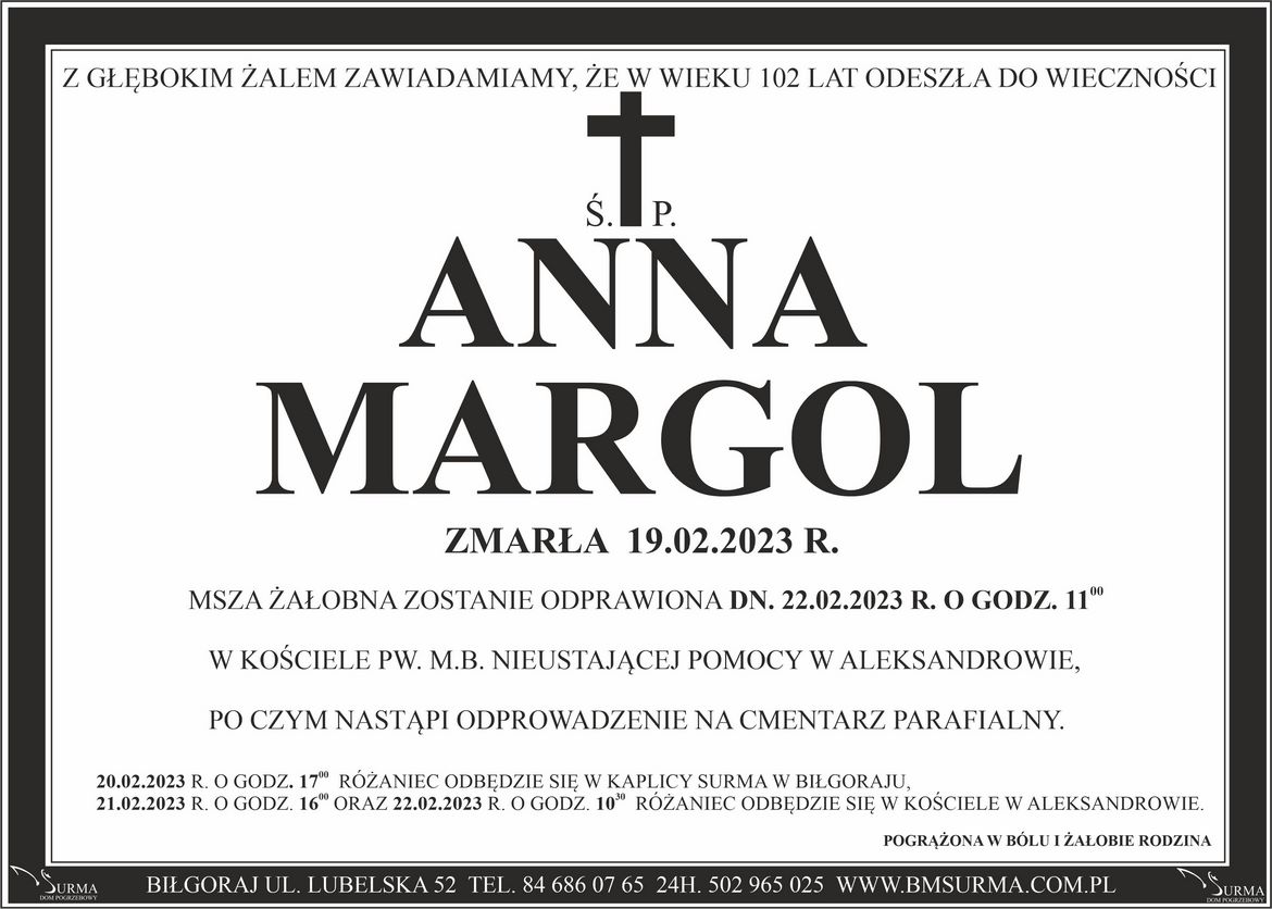 Ś.P. ANNA MARGOL