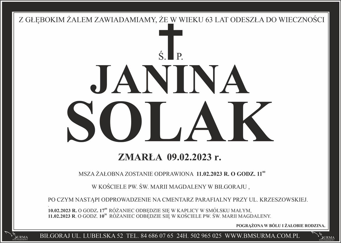 Ś.P. JANINA SOLAK