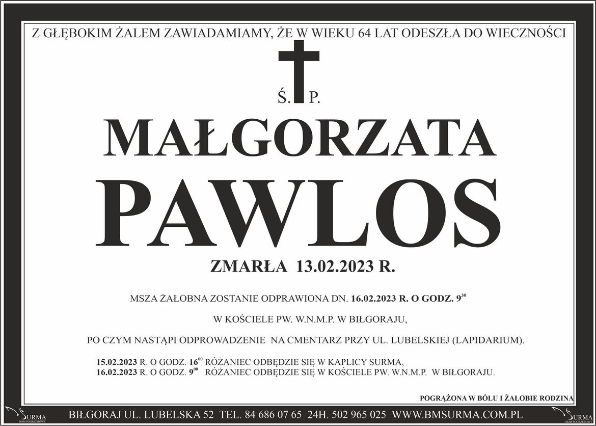 Ś.P. MAŁGORZATA PAWLOS