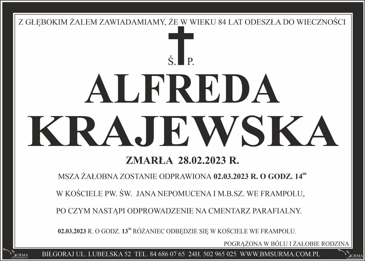 Ś.P. ALFREDA KRAJEWSKA
