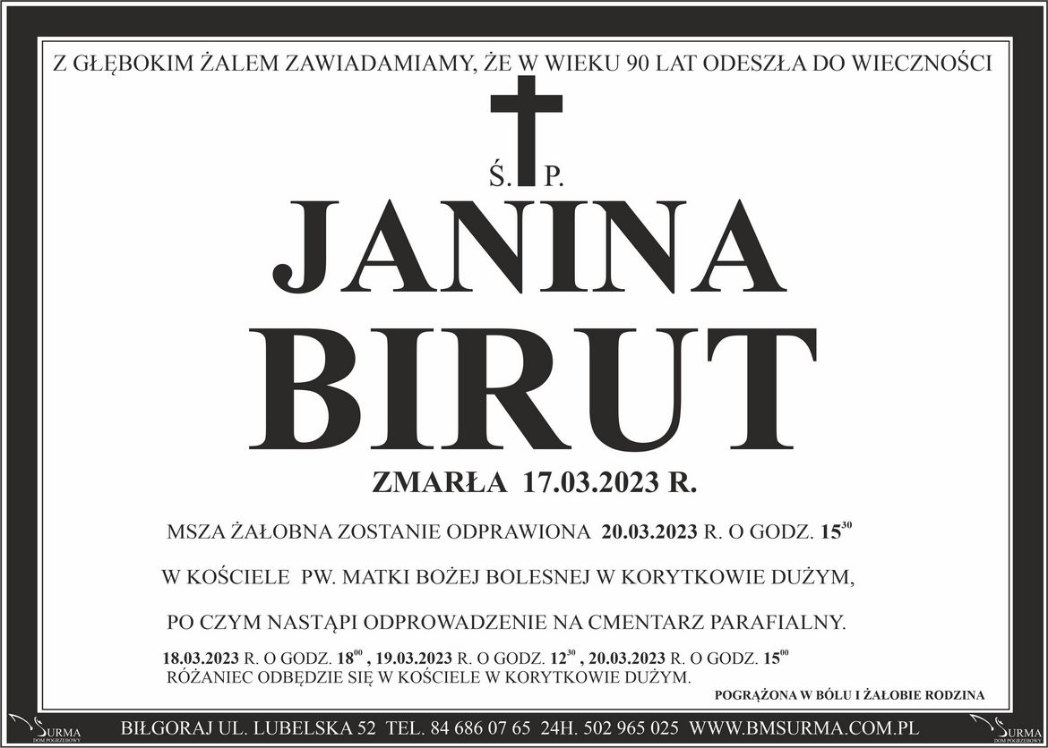 Ś.P. JANINA BIRUT