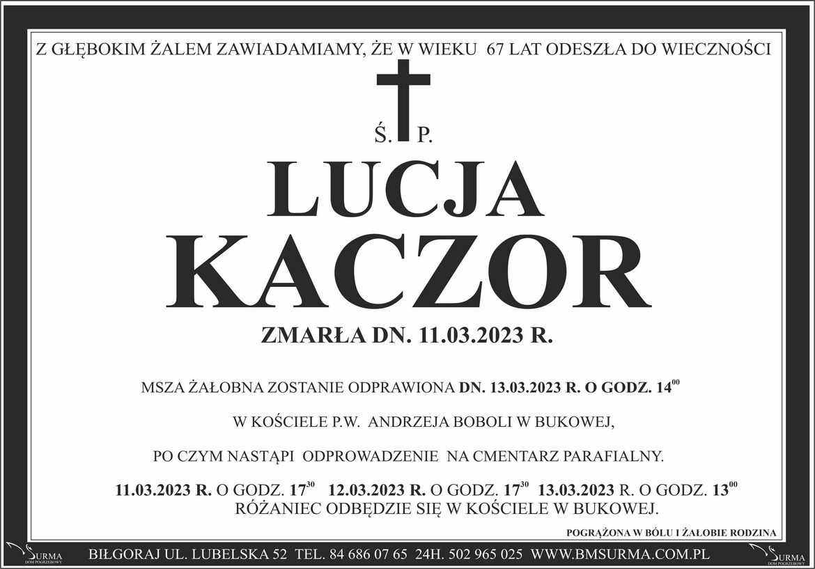 Ś.P. LUCJA KACZOR