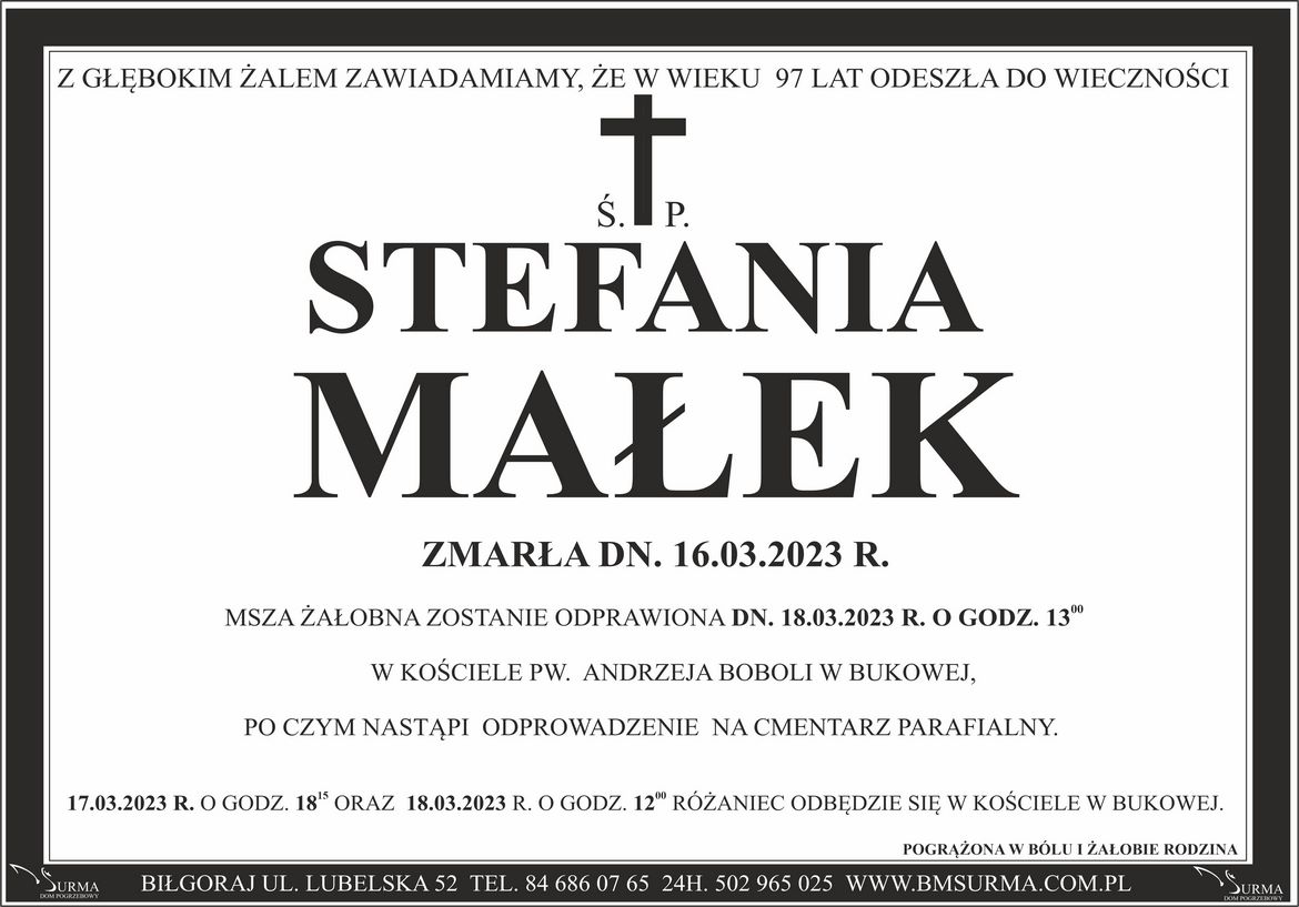 Ś.P. STEFANIA MAŁEK