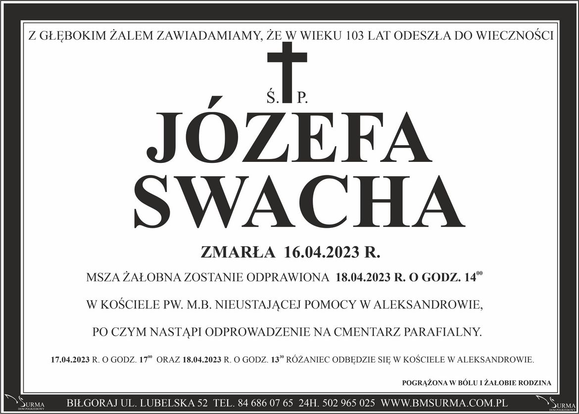 Ś.P. JÓZEFA SWACHA