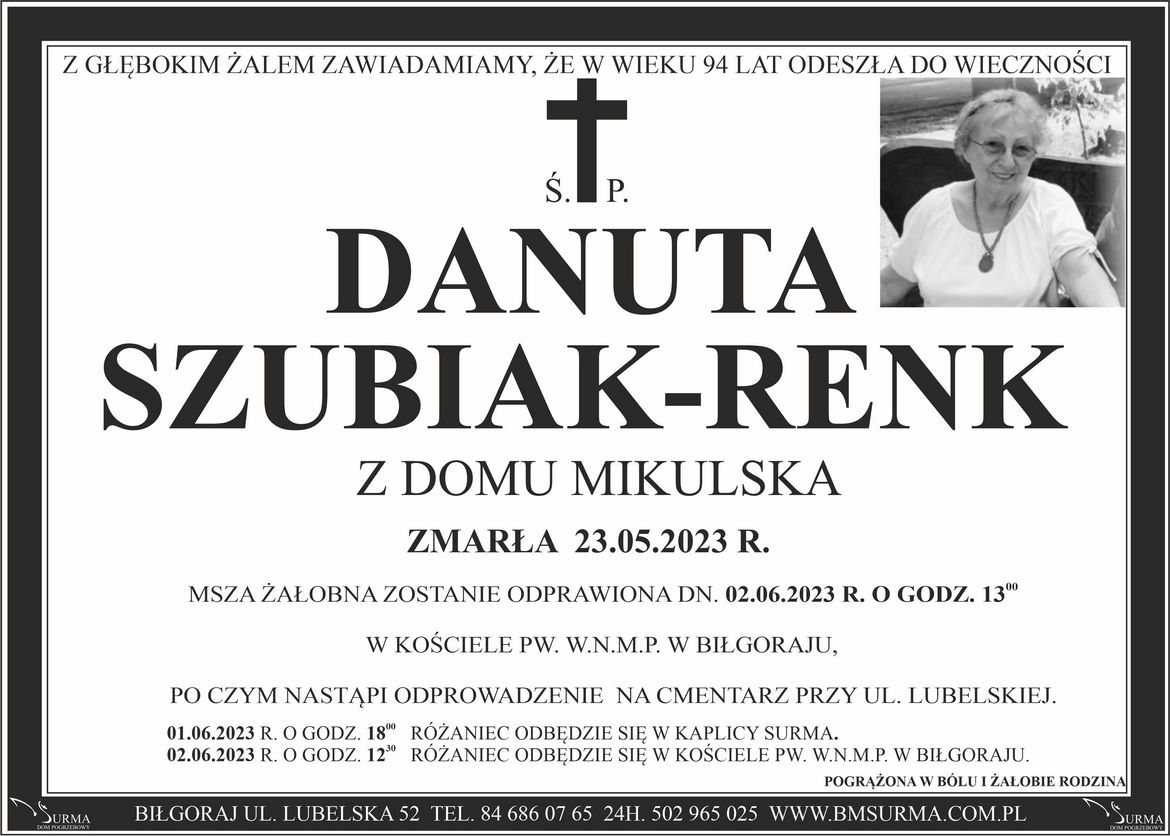 Ś.P. DANUTA SZUBIAK-RENK