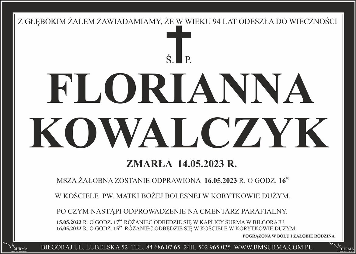 Ś.P. FLORIANNA KOWALCZYK