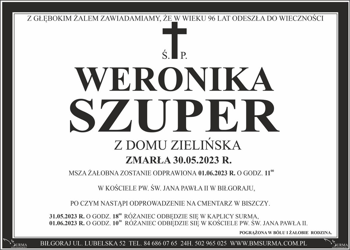 Ś.P. WERONIKA SZUPER