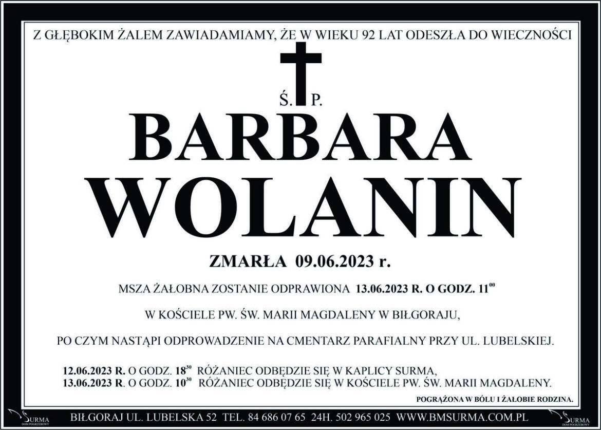 Ś. P. BARBARA WOLANIN