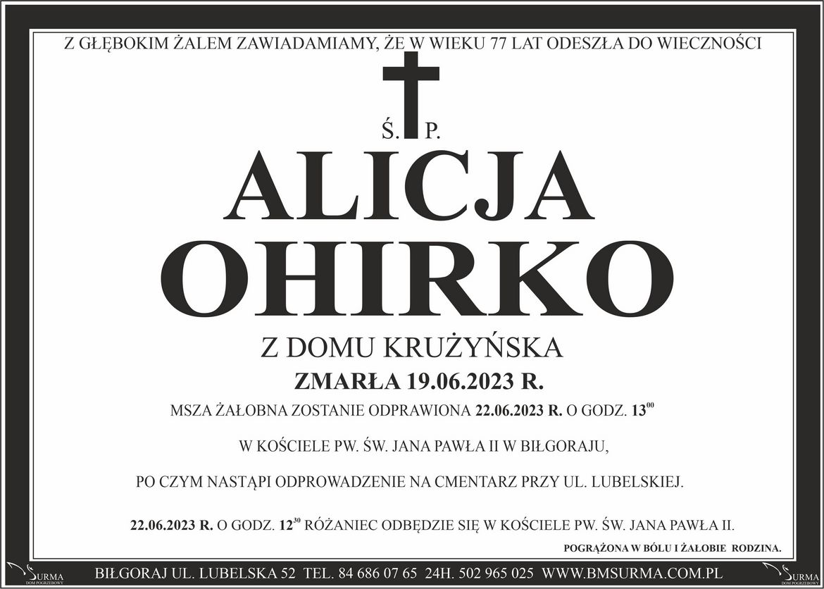 Ś.P. ALICJA OHIRKO