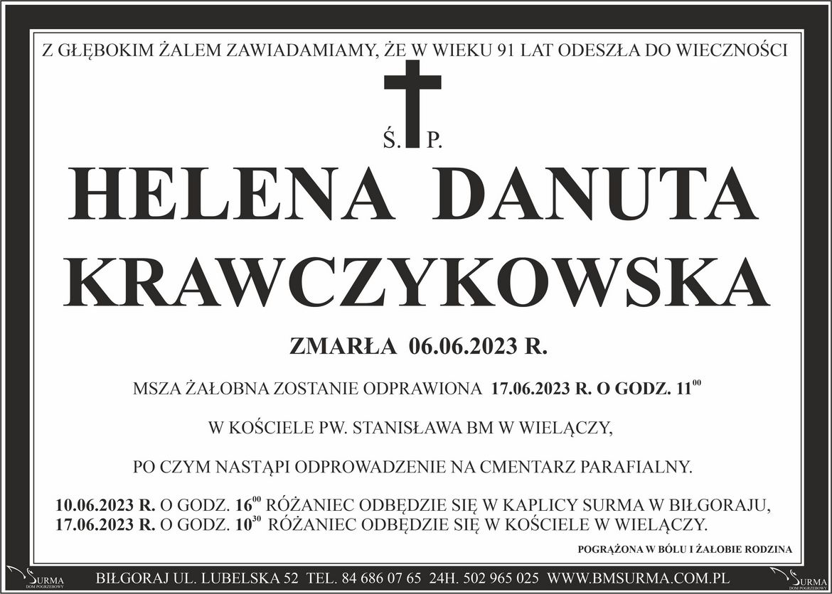 Ś.P. HELENA DANUTA KRAWCZYKOWSKA