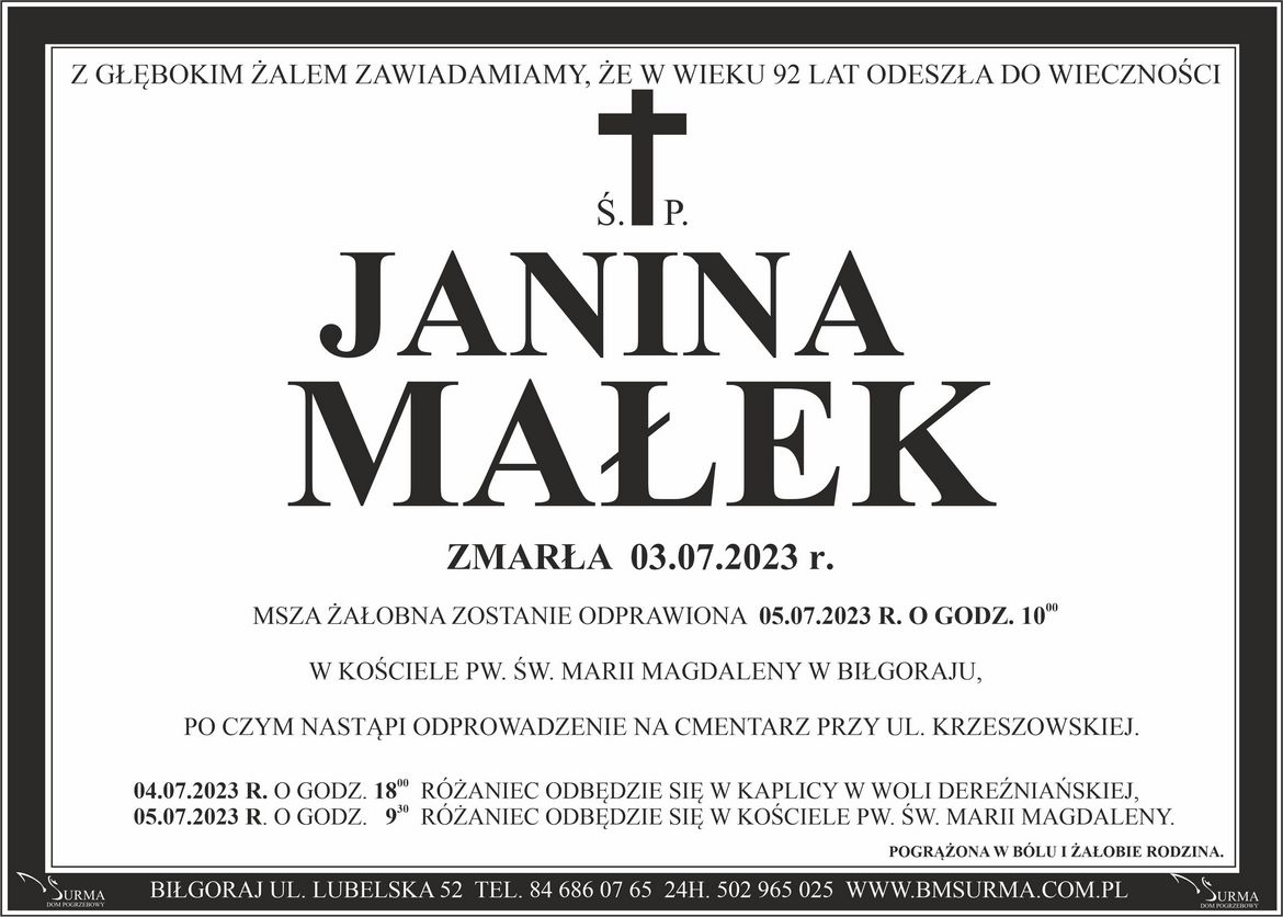 Ś.P. JANINA MAŁEK
