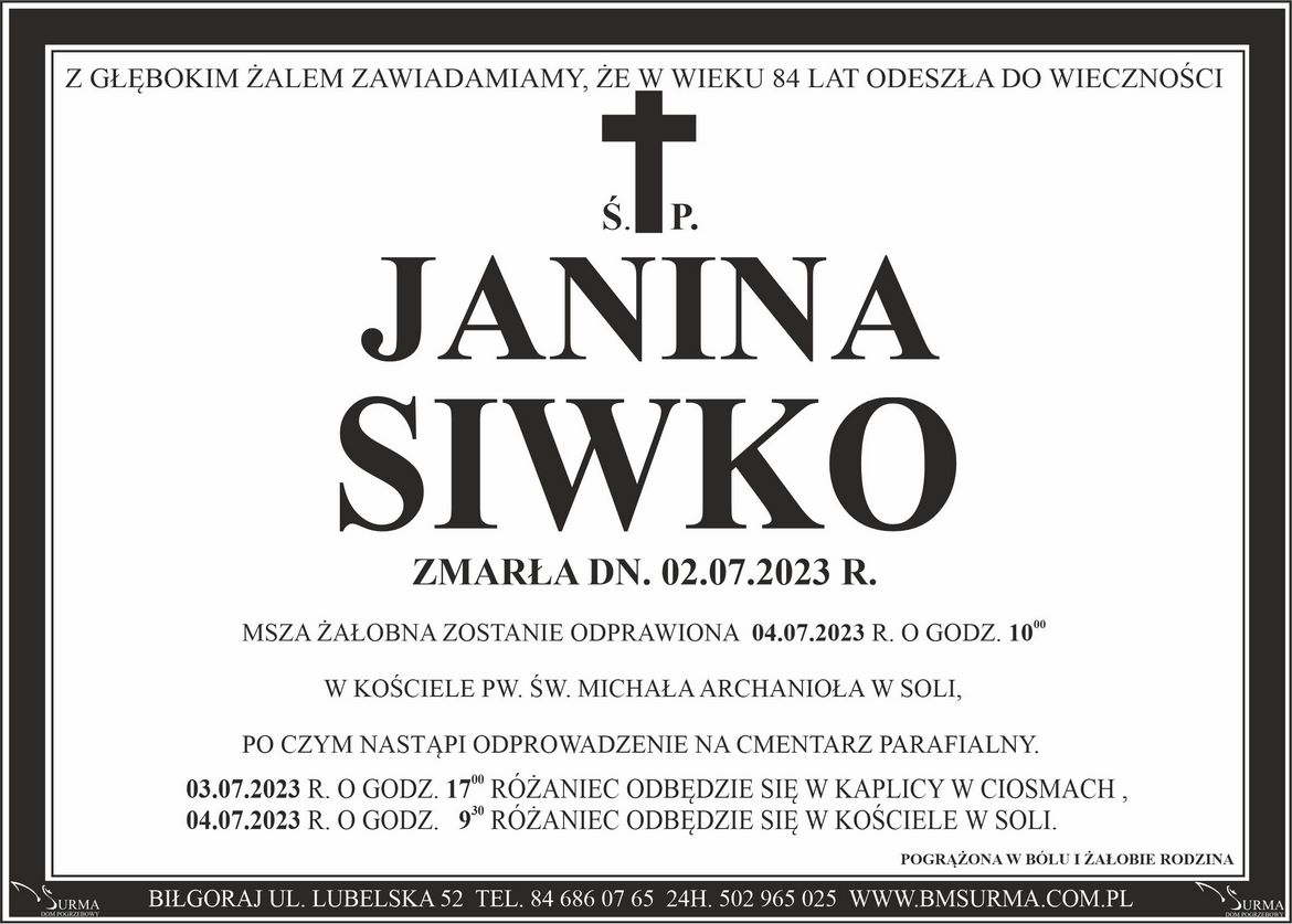 Ś.P. JANINA SIWKO