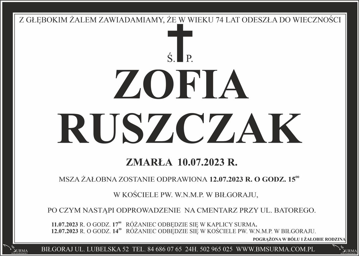 Ś.P. ZOFIA RUSZCZAK