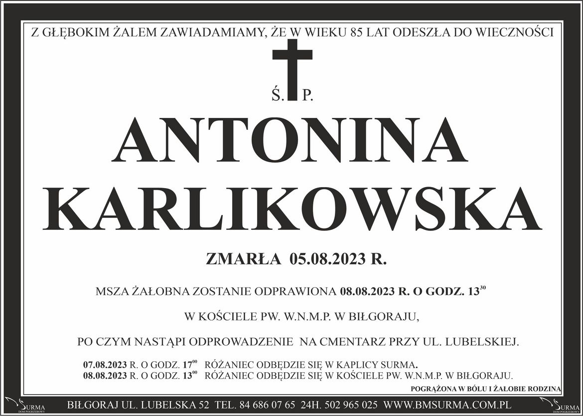 Ś.P. ANTONINA KARLIKOWSKA