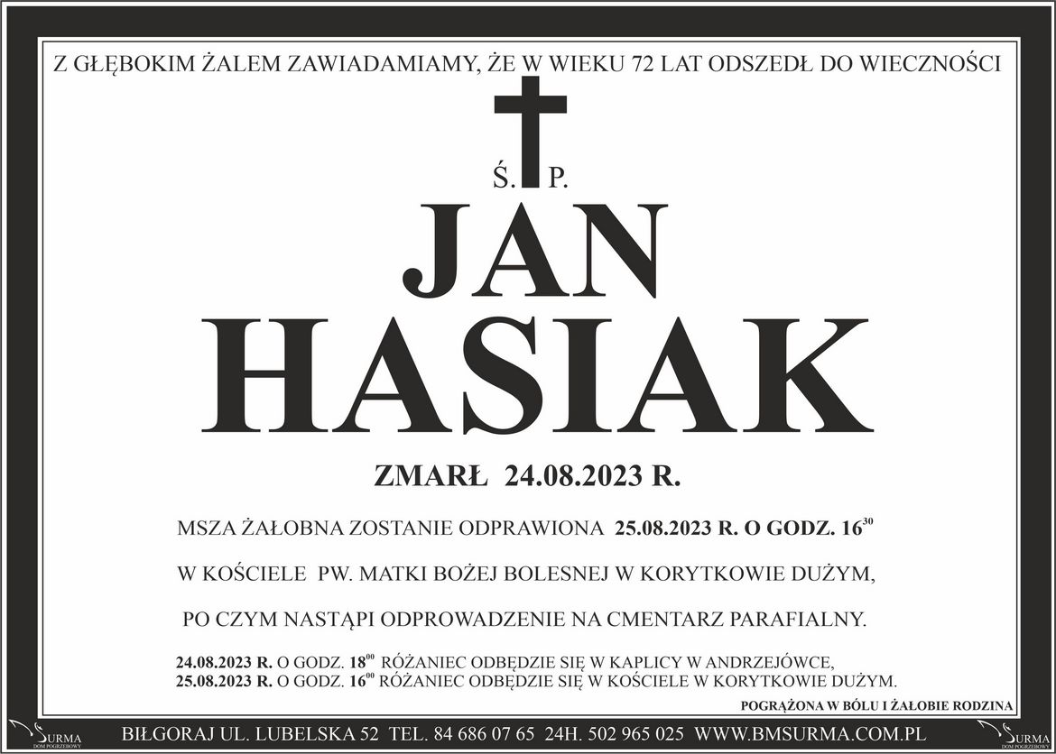 Ś.P. JAN HASIAK