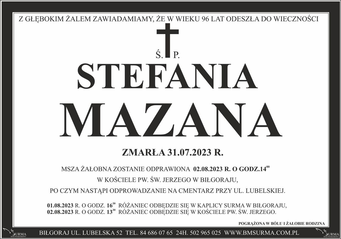Ś.P. STEFANIA MAZANA