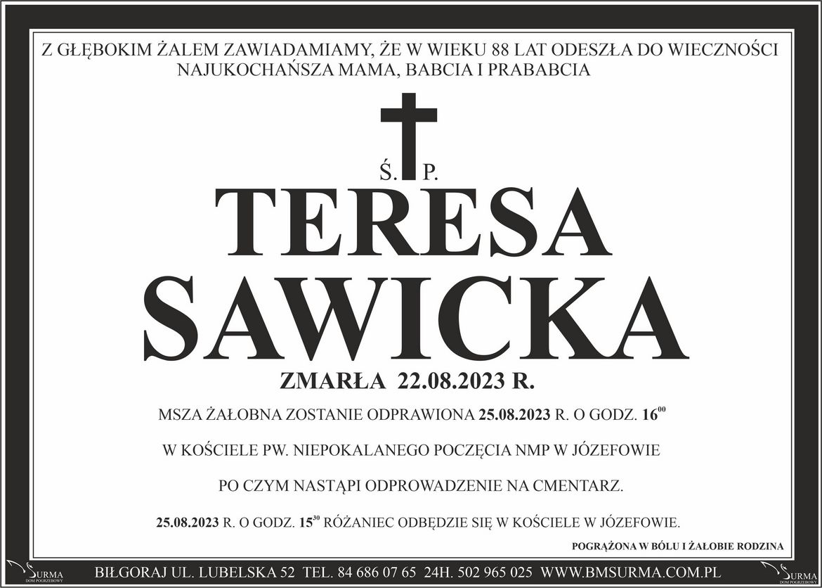 Ś.P. TERESA SAWICKA