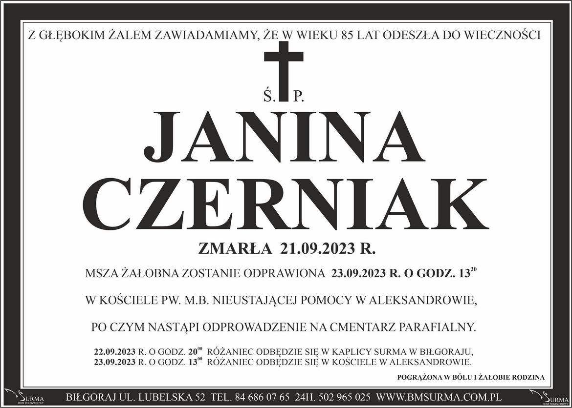 Ś.P. JANINA CZERNIAK