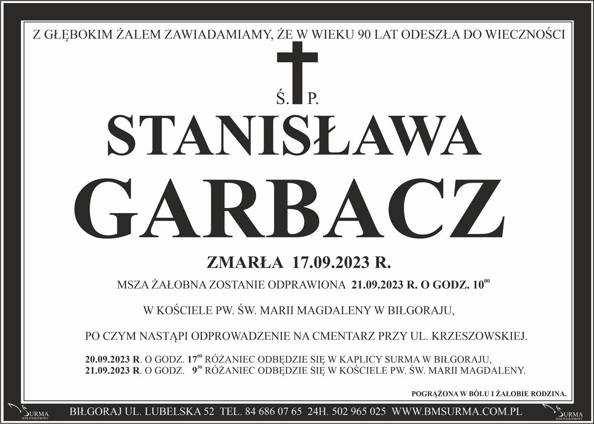 Ś.P. STANISŁAWA GARBACZ