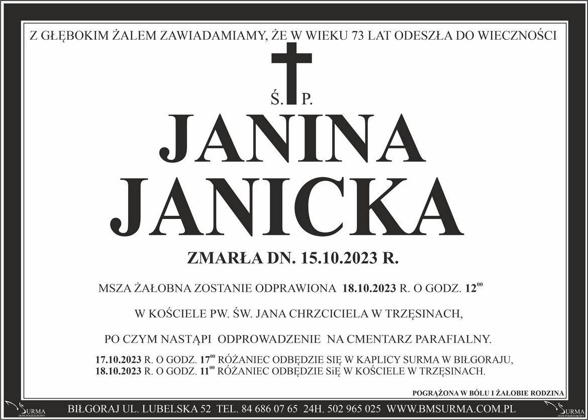 Ś.P. JANINA JANICKA