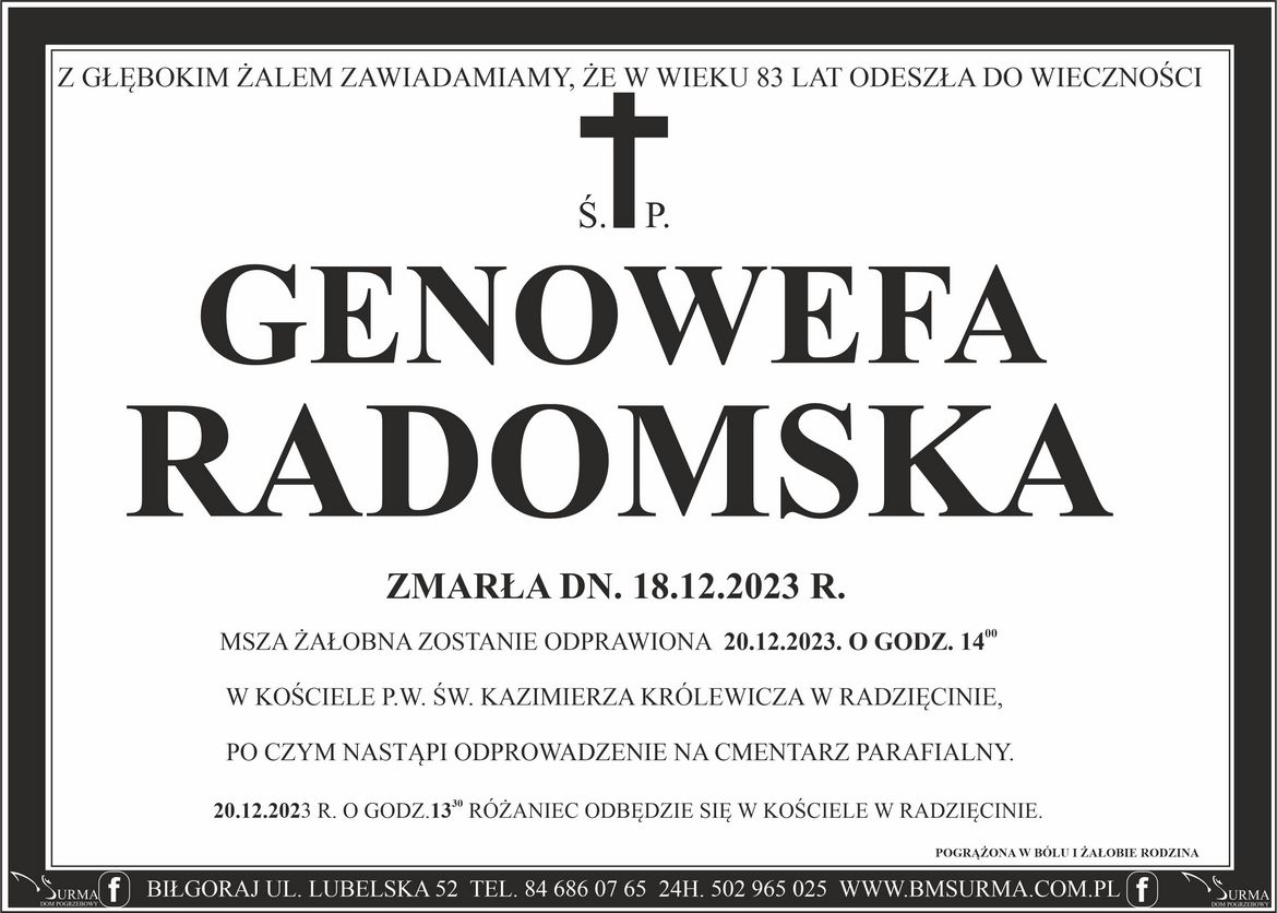 Ś.P. GENOWEFA RADOMSKA