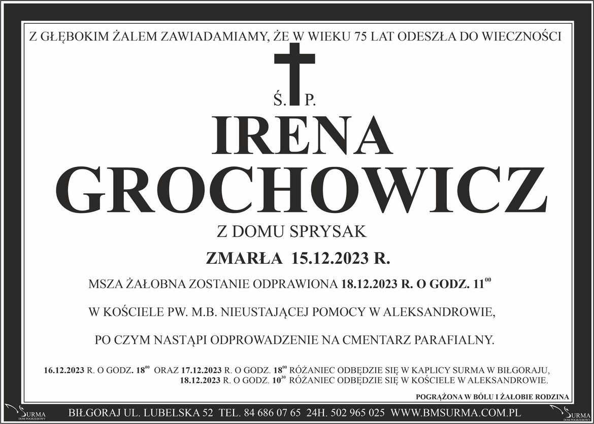 Ś.P. IRENA GROCHOWICZ