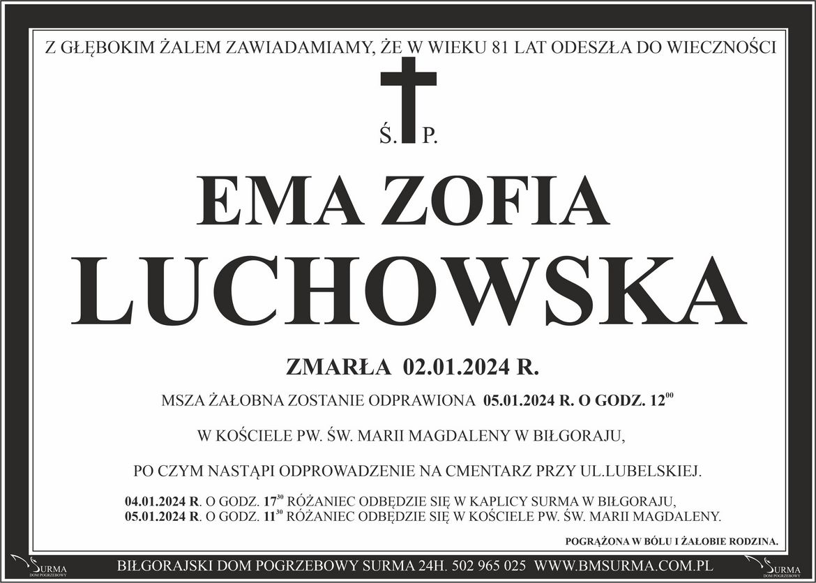 Ś.P. EMA ZOFIA LUCHOWSKA