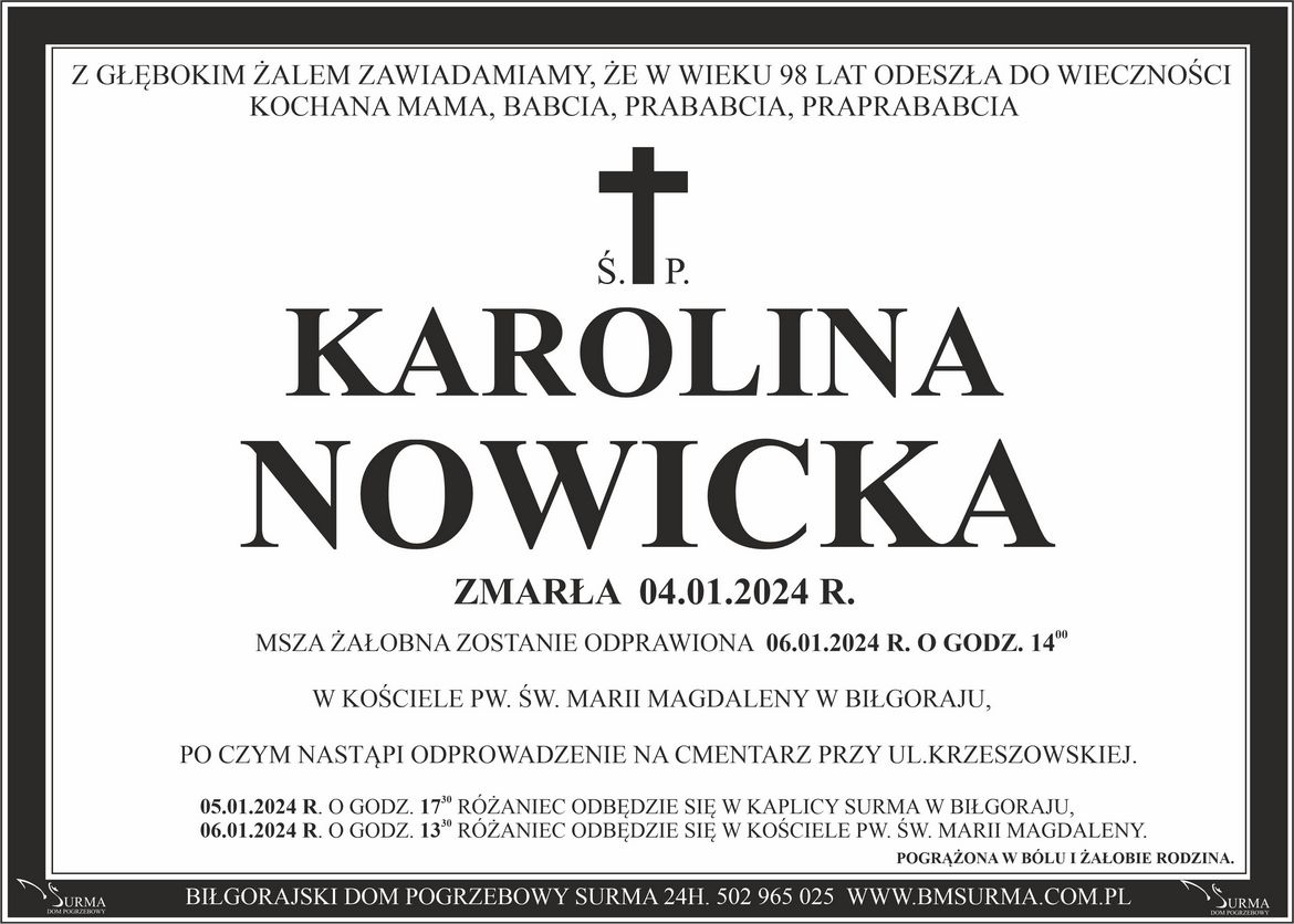 Ś.P. KAROLINA NOWICKA