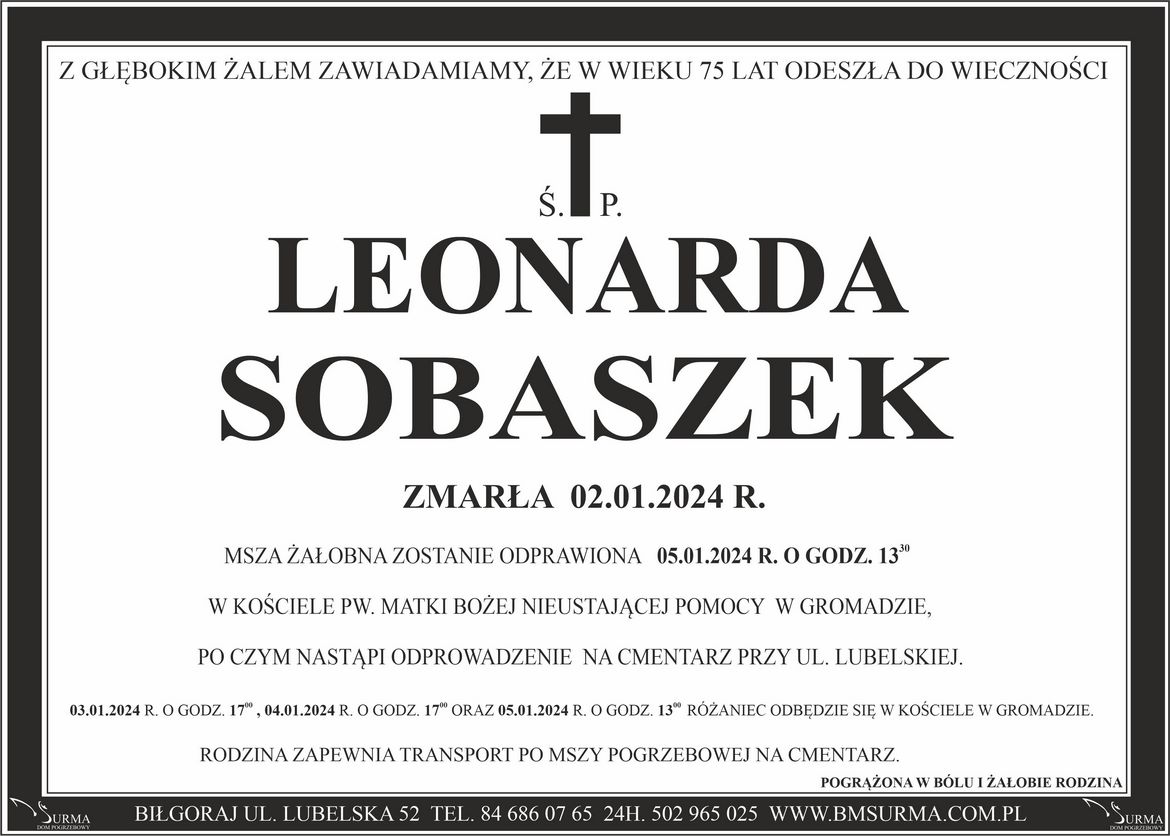 Ś.P. LEONARDA SOBASZEK