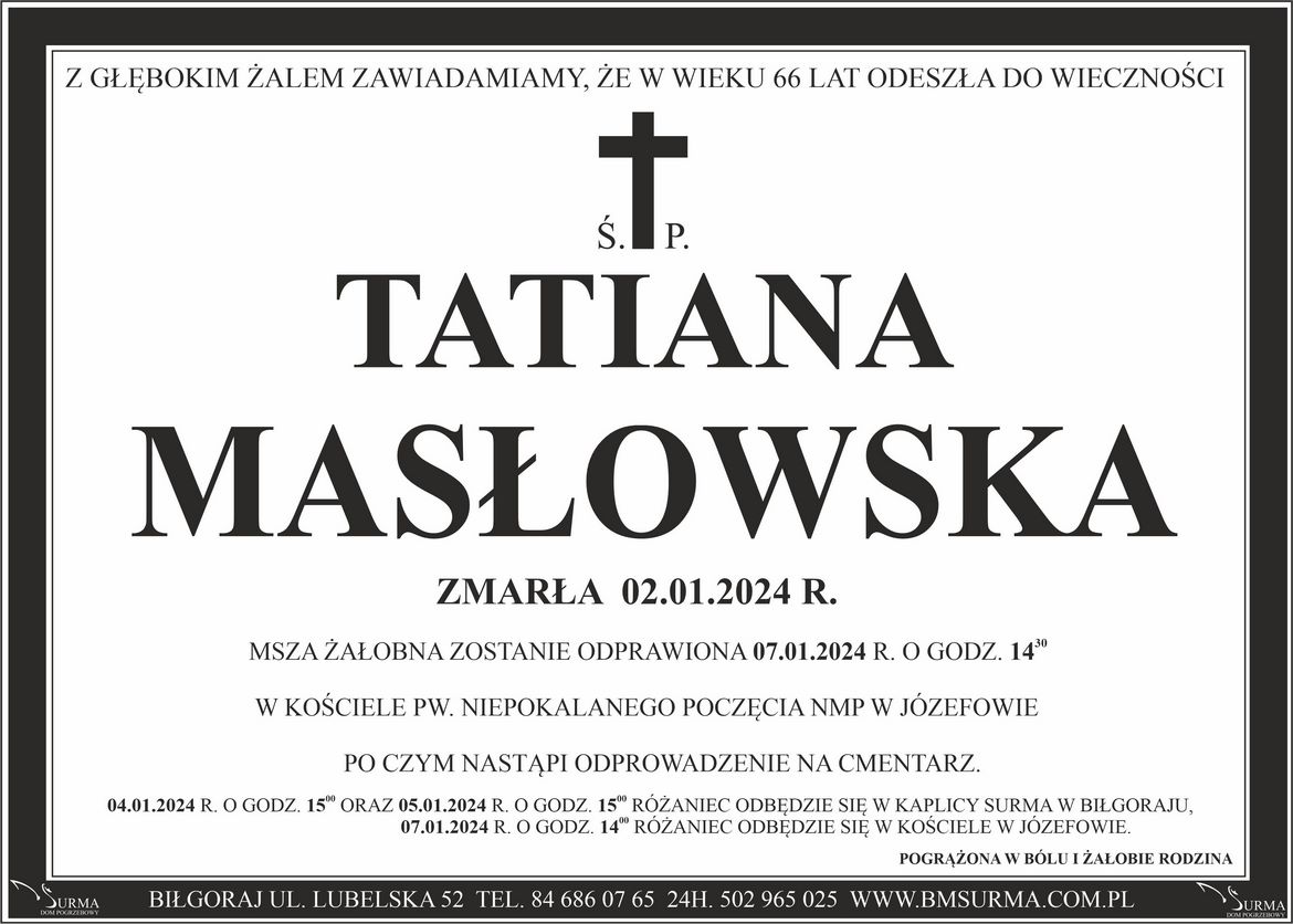 Ś.P. TATIANA MASŁOWSKA