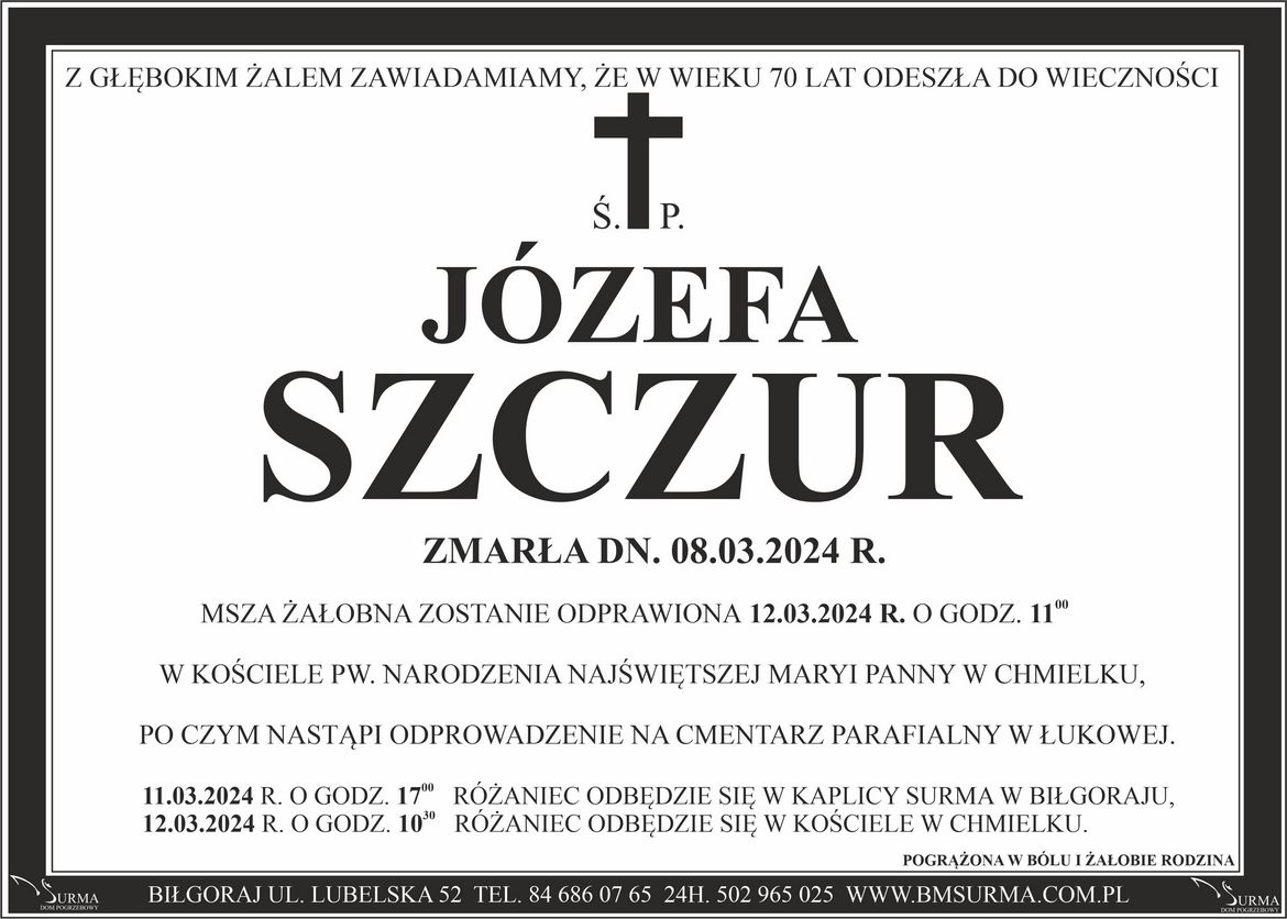 Ś.P. JÓZEFA SZCZUR