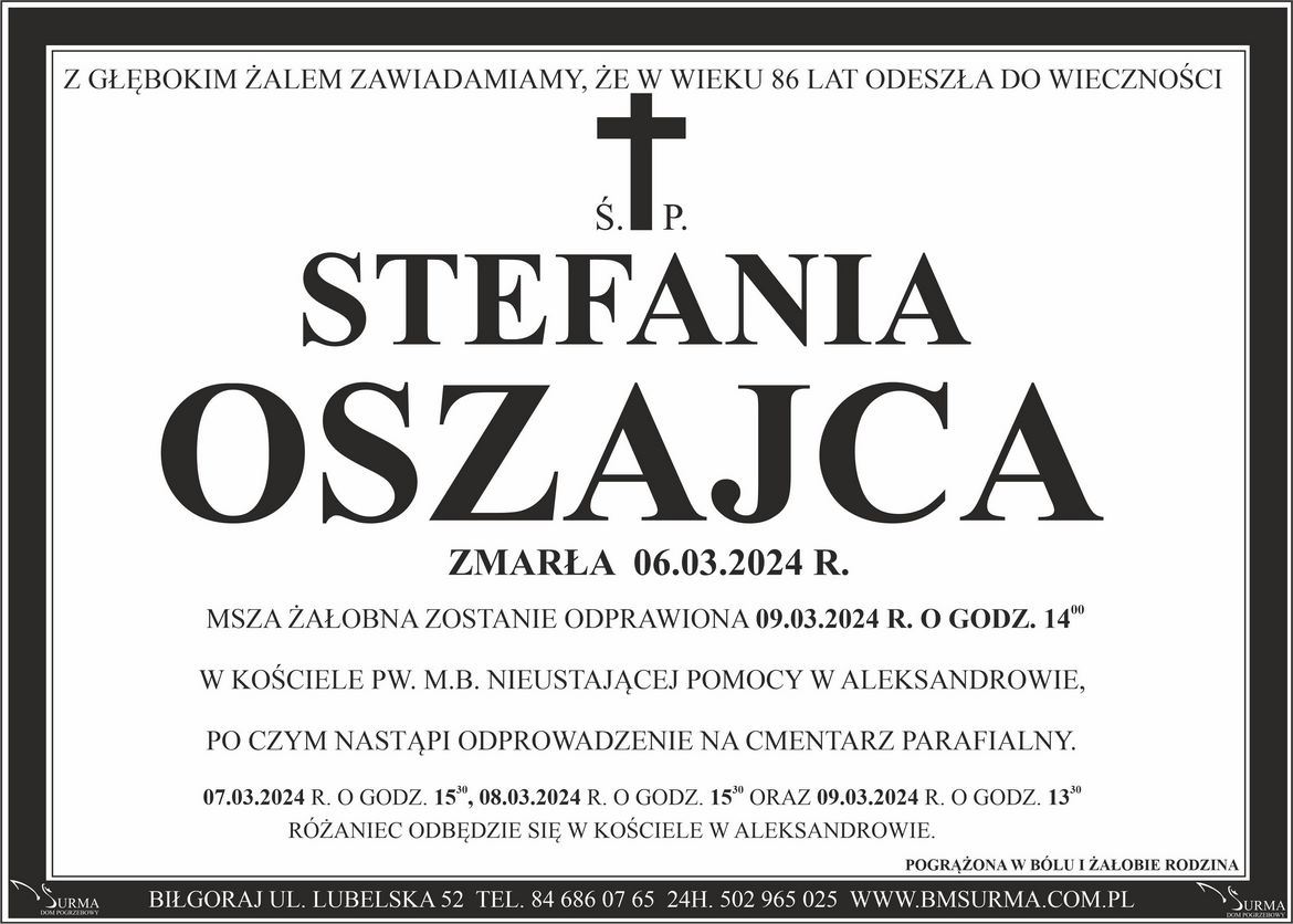 Ś.P. STEFANIA OSZAJCA