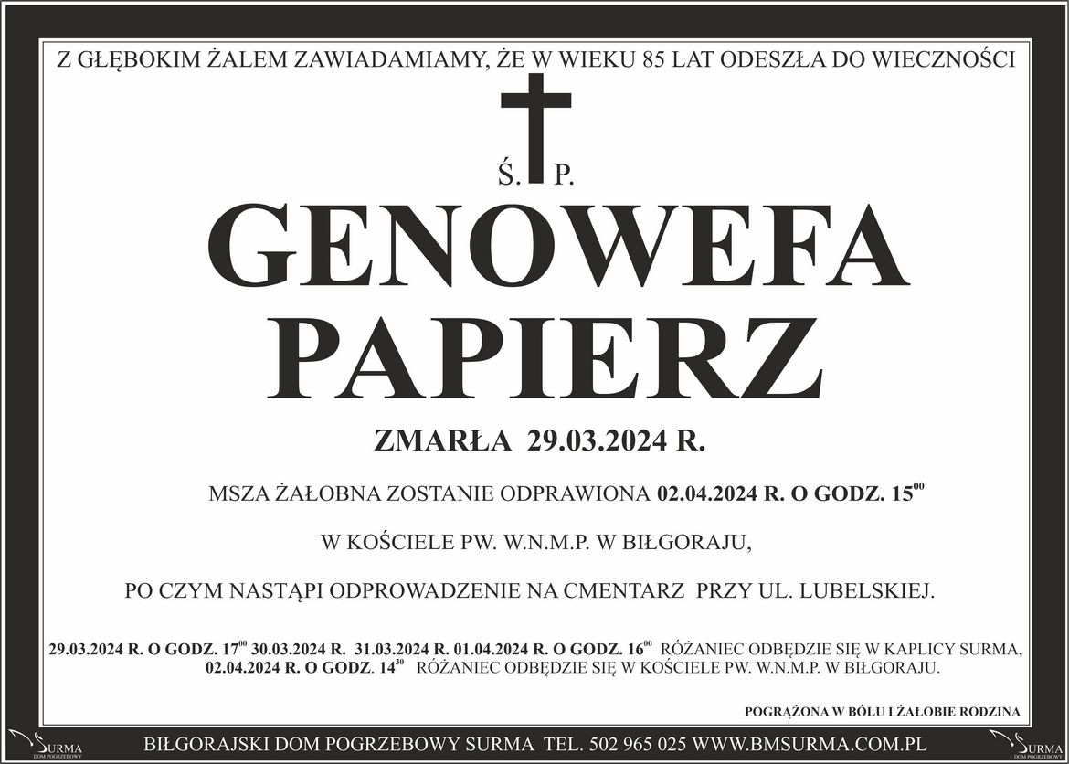 Ś.P. GENOWEFA PAPIERZ