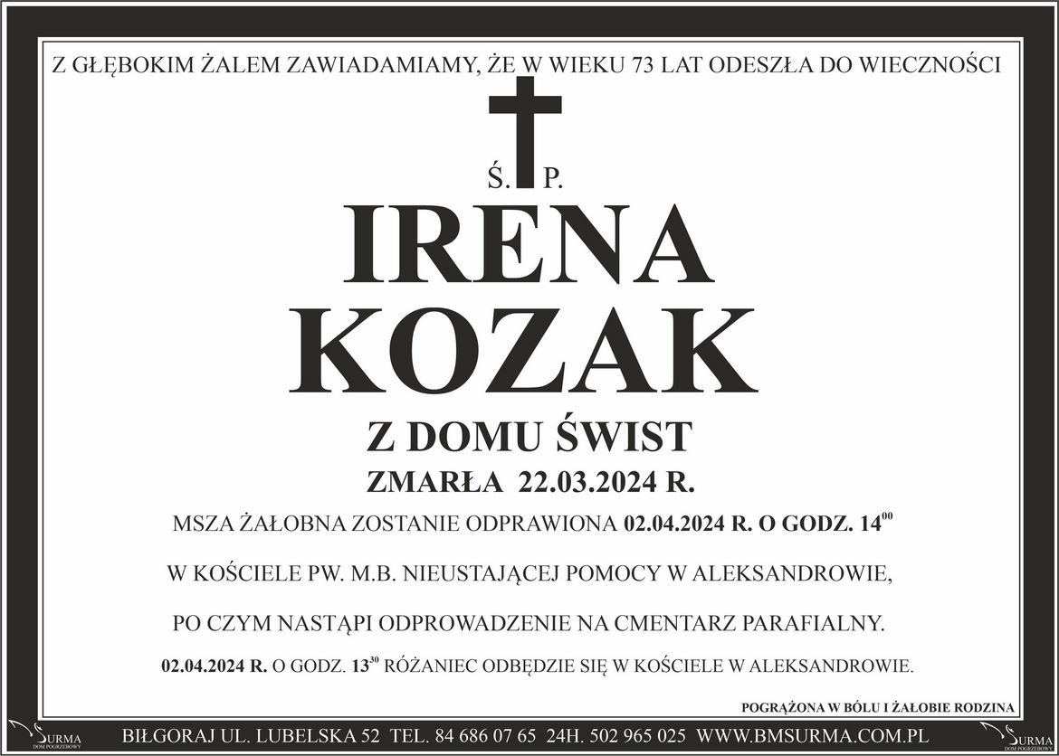 Ś.P. IRENA KOZAK
